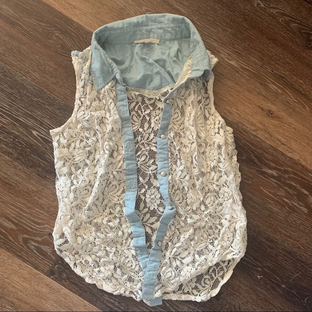 English Rose Chambray Lace Button DONATED
